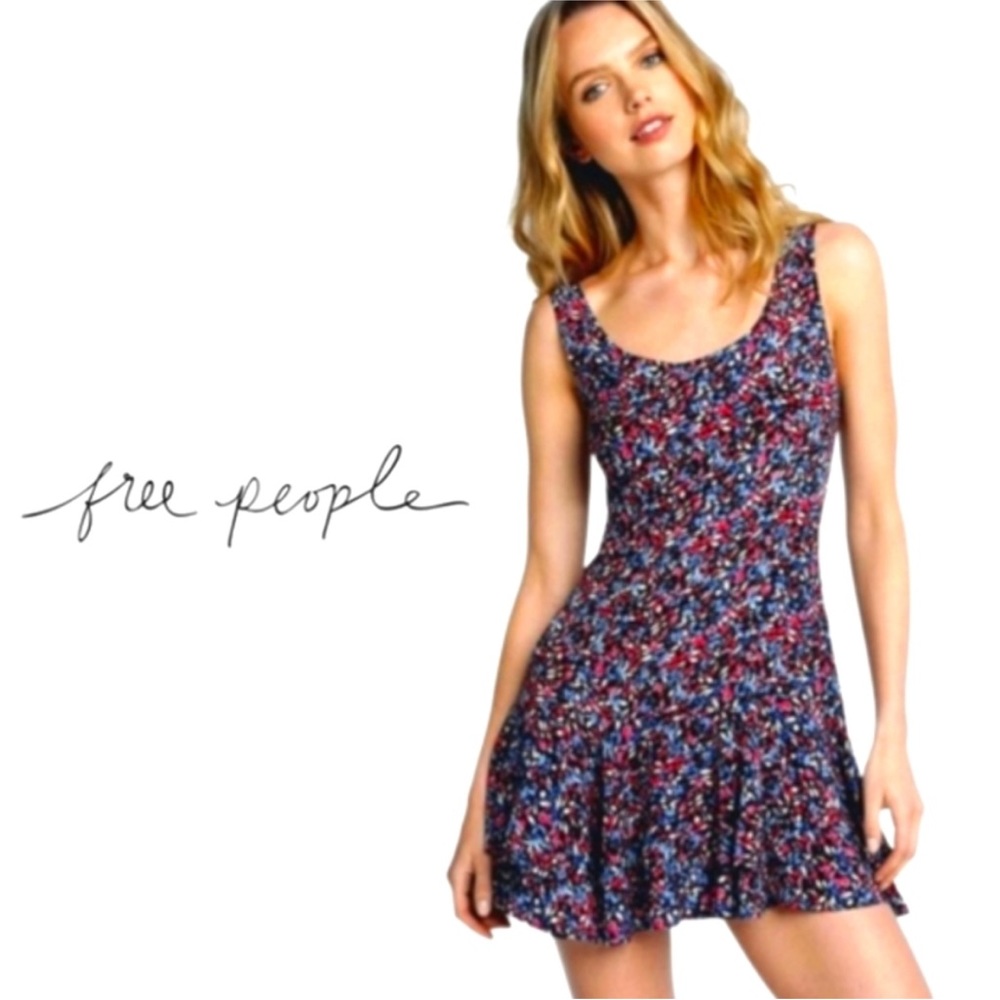 Free People Multi Floral Mini Ruffle Tank Dress